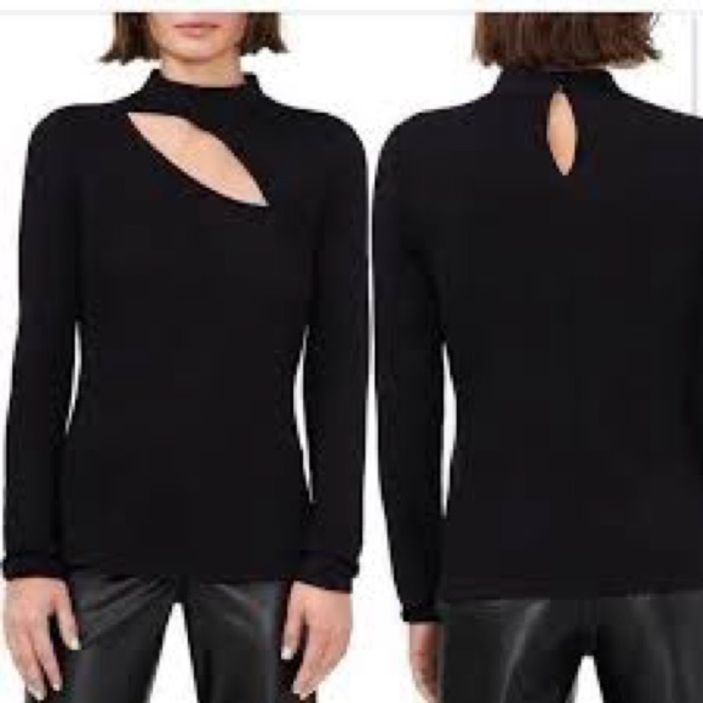 Halogen Black Cut Out Mockneck Long Sleeve Top XS